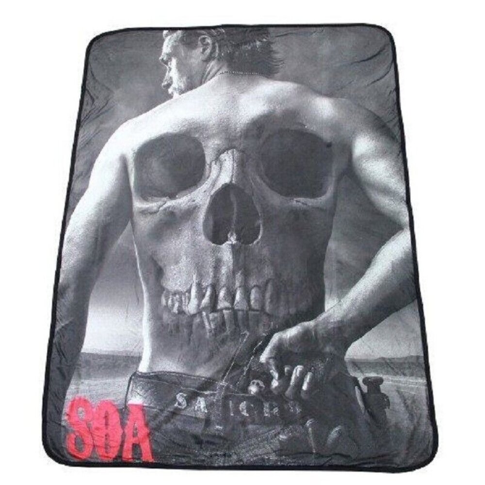 New Sons of Anarchy SOA Plush Fleece Gift Throw Blanket Jax Skull Back DVD Cover